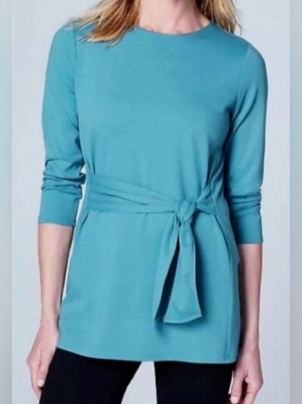 J. Jill Ponte Light Blue Tunic Top with Front Tie